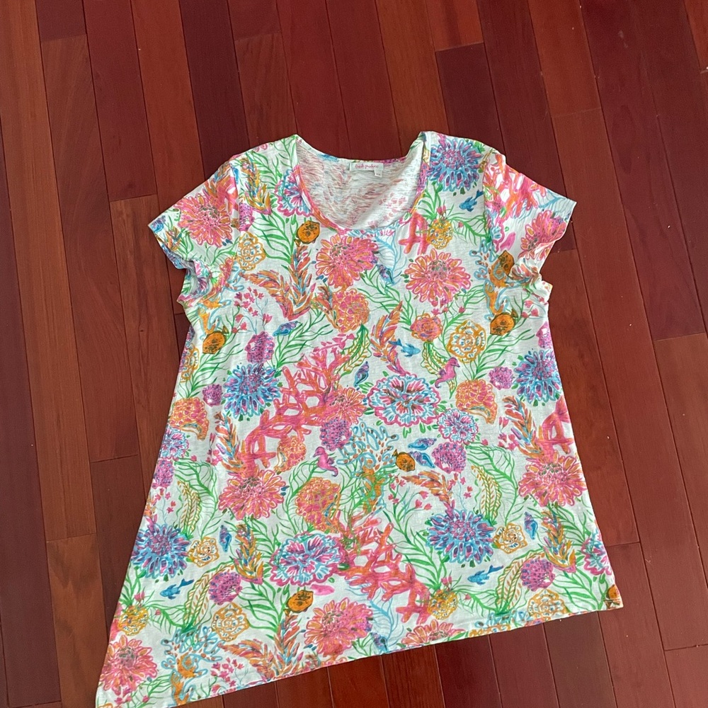 Fresh Produce Asymmetrical Hem Short Sleeved Tunic Top, 2X